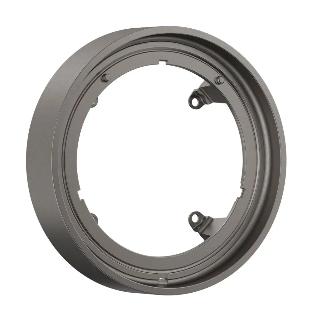 Runde Verlängerungsrosette in gebürstetem Schwarzchrom mit Befestigungselementen, geeignet für Hansgrohe Produkte.